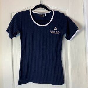 Monaco Monte Carlo Nautical T-Shirt Anchor Embroidery Navy L  (EU ) Slim Fit